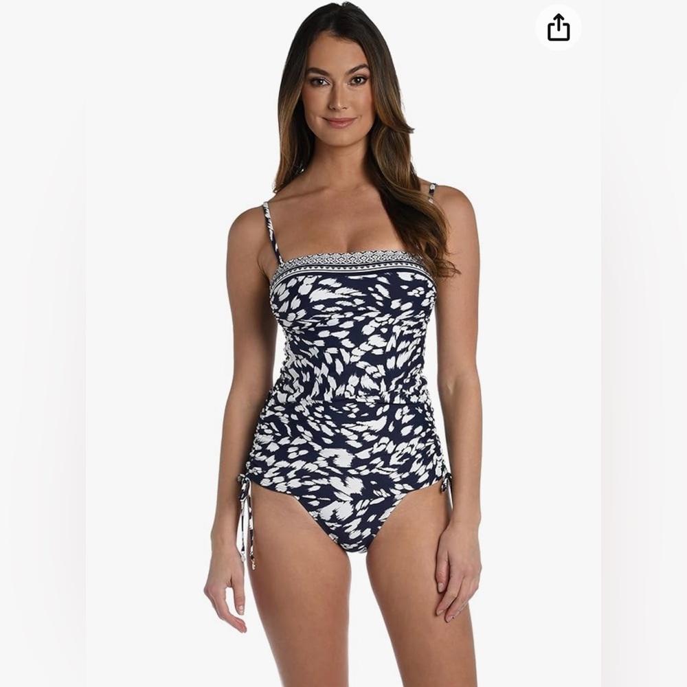 La Blanca Women's Standard Bandeau Tankini Swimsuit Top, Indigo//Changing Tides,